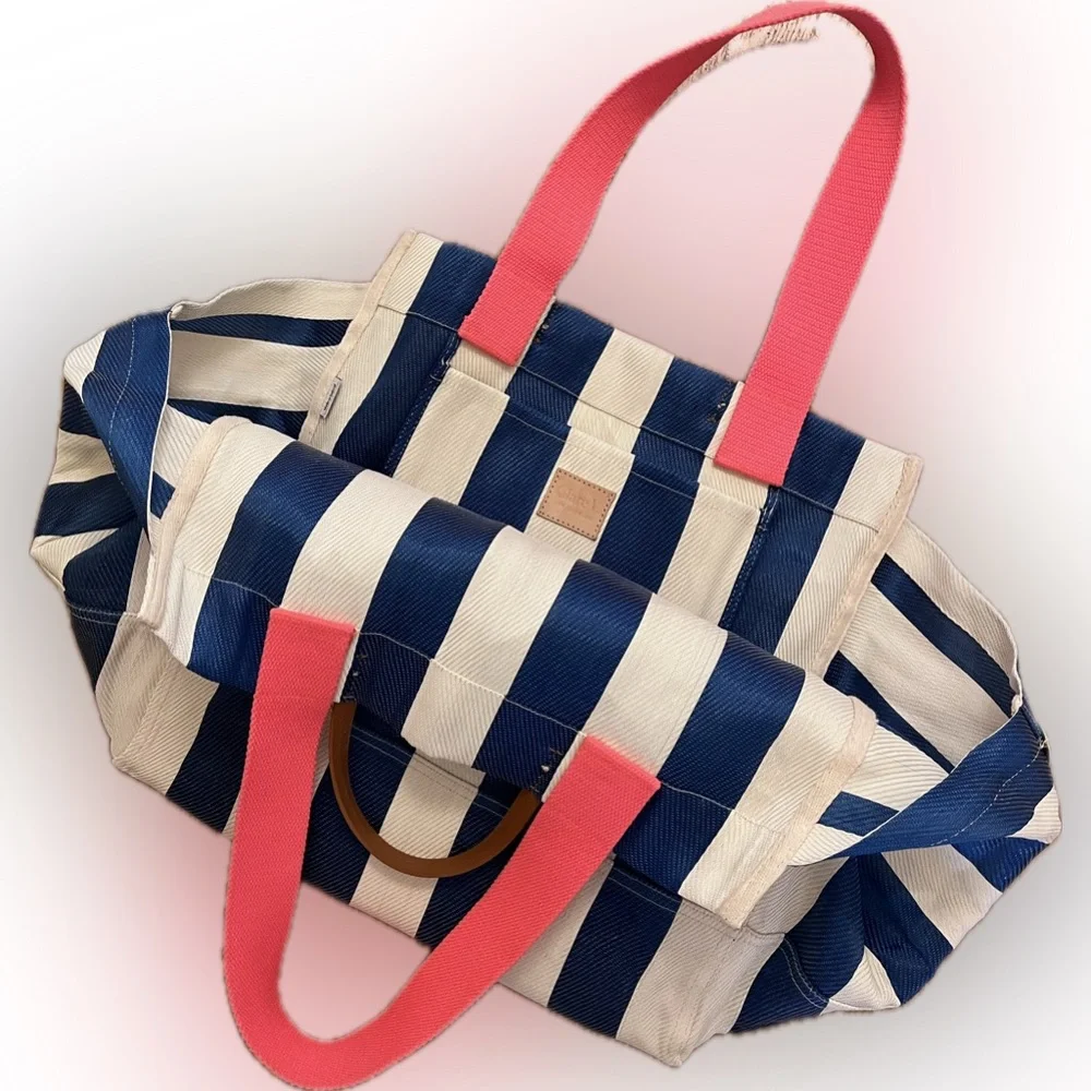 Clare V Beach Tote - Blue White Stripe - Picture 4 of 10